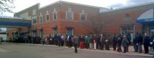 Unemployed people standing outside Goodwill in Roxbury, MA for the Spring Job Fair 2011